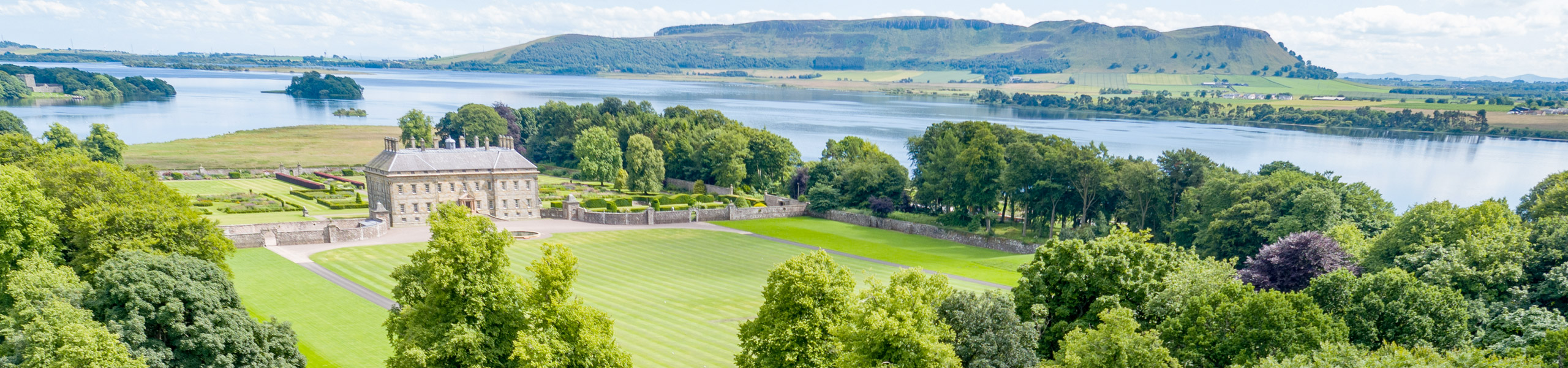 Landscape of Kinross House with Loch Leven behind