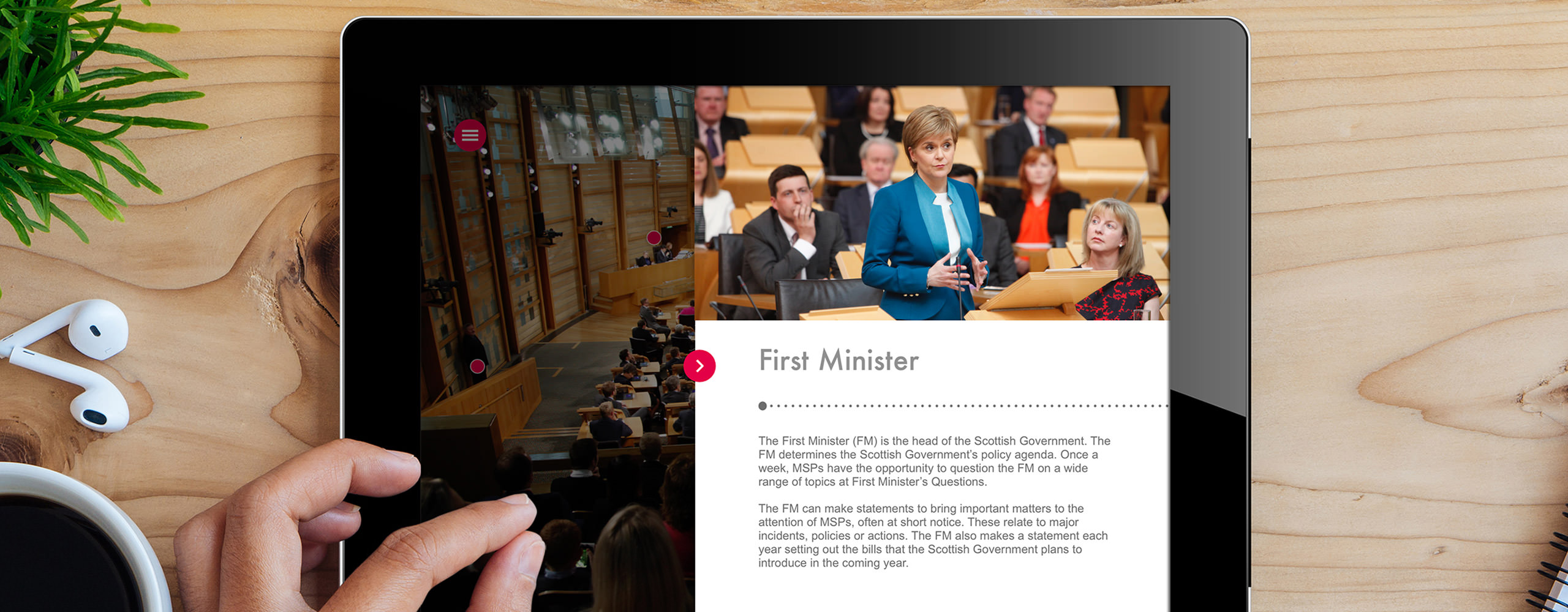 scottish parliament chamber app with first minister on screen